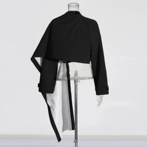 Cralom Chic Button Short Coat Turtleneck Asymmetrical Jacket