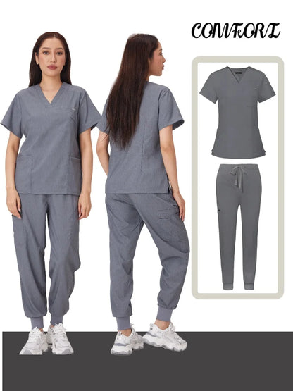 Cralom Multicolor Beauty Scrubs Set for Women: Top + Straight Pant Uniform