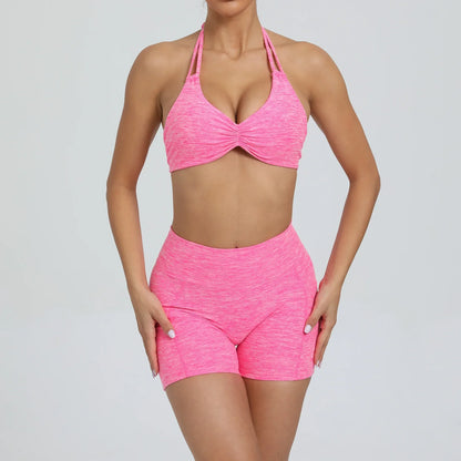 Cralom Women's Naked Feeling Yoga Set - Tight-Fit Sportswear with Side Pockets