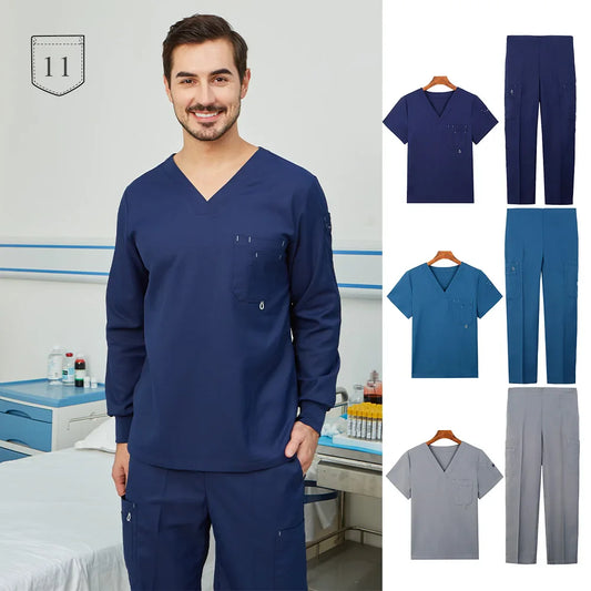 Cralom Surgeon Scrub Set: 11-Pocket Anti-Static Hospital Uniform