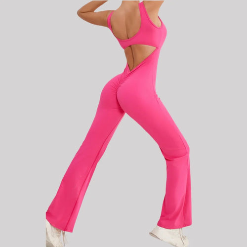 Cralom Cutout Back Yoga Jumpsuit - Booty Lifting Slim Fit Flare Leg