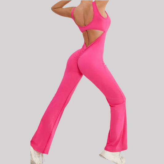 Cralom Cutout Back Yoga Jumpsuit - Booty Lifting Slim Fit Flare Leg