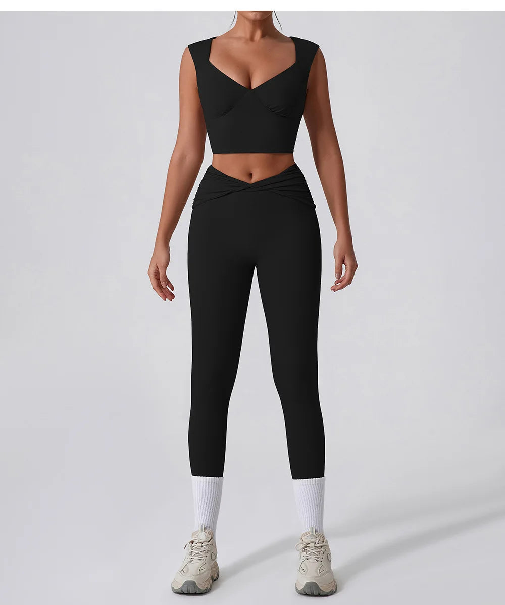 Cralom Yoga Set: Vest & Bell-bottoms Pants Fitness Suit for Women