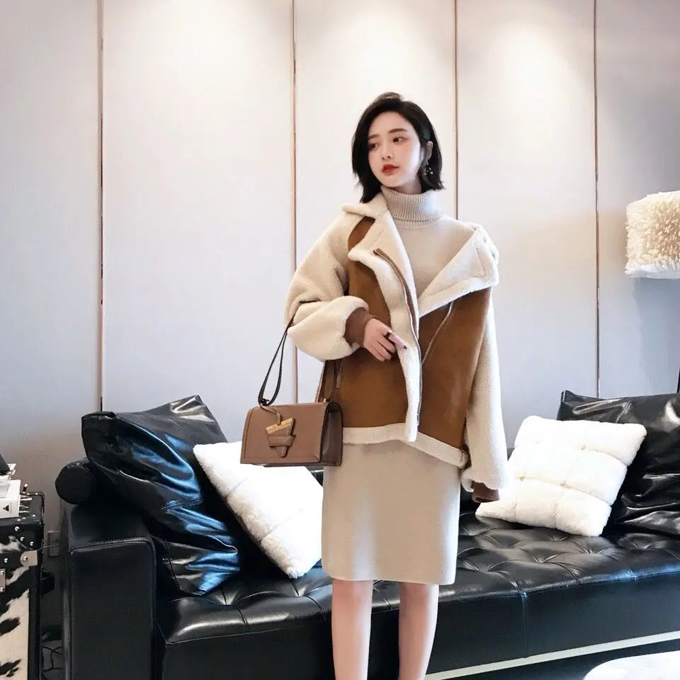 Cralom Biker Fleece Wool Coat for Women: Winter Outerwear 2024