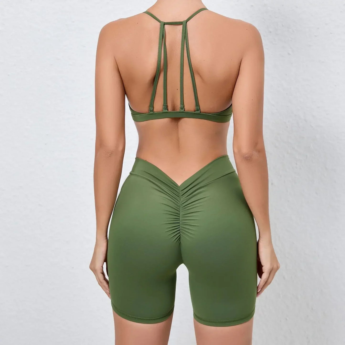 Cralom Seamless Yoga Sets: High Waist Shorts & Backless Leggings for Fitness