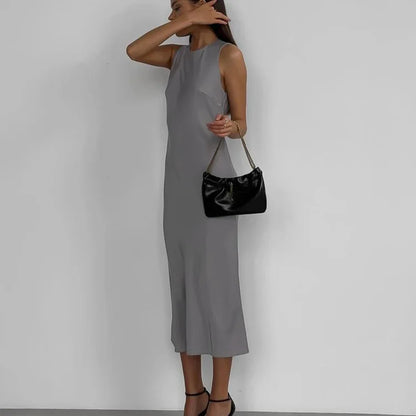 Cralom Women's Solid Sleeveless Vest Dress Slim Fit & Versatile Long Skirt
