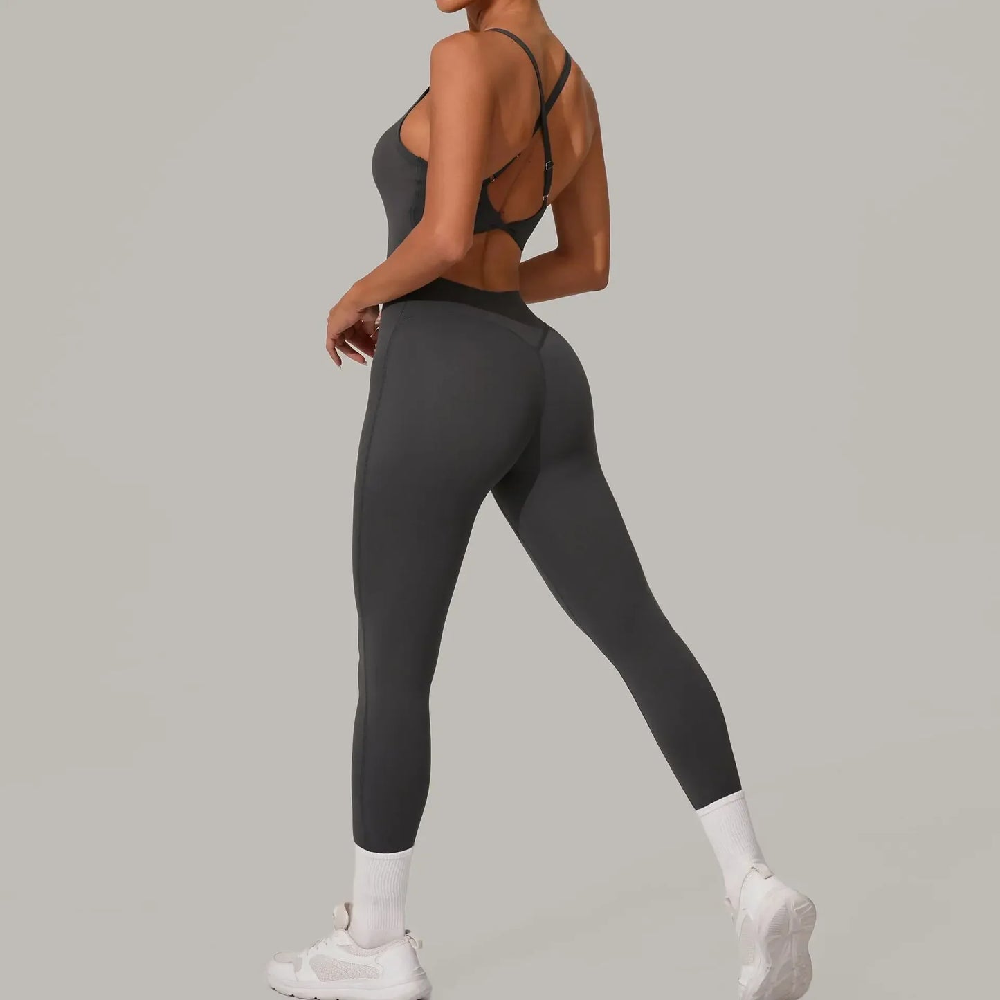 Cralom Seamless Yoga Jumpsuit with Cross Waist Buckle