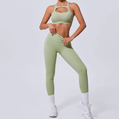 Cralom Seamless Yoga Set: High Waist Leggings & Beauty Back Vest for Workout