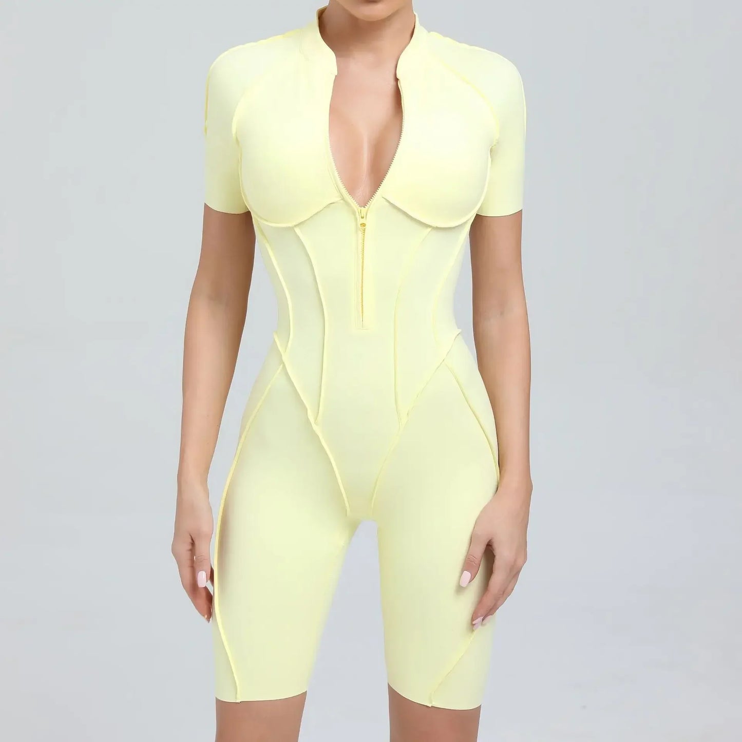Cralom Zip Front Short Sleeve Jumpsuit - Summer Workout Activewear