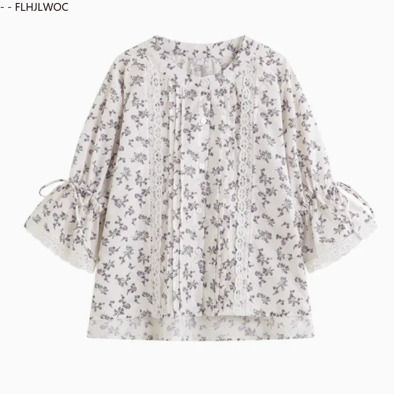 Cralom Women's Retro Stripe Floral Button Shirts