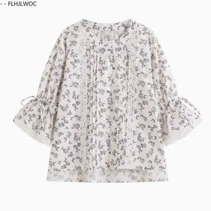 Cralom Women's Retro Stripe Floral Button Shirts