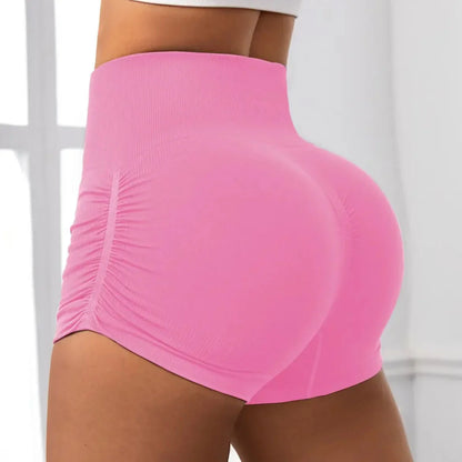 Cralom Ribbed High Waist Yoga Mini Shorts for Women
