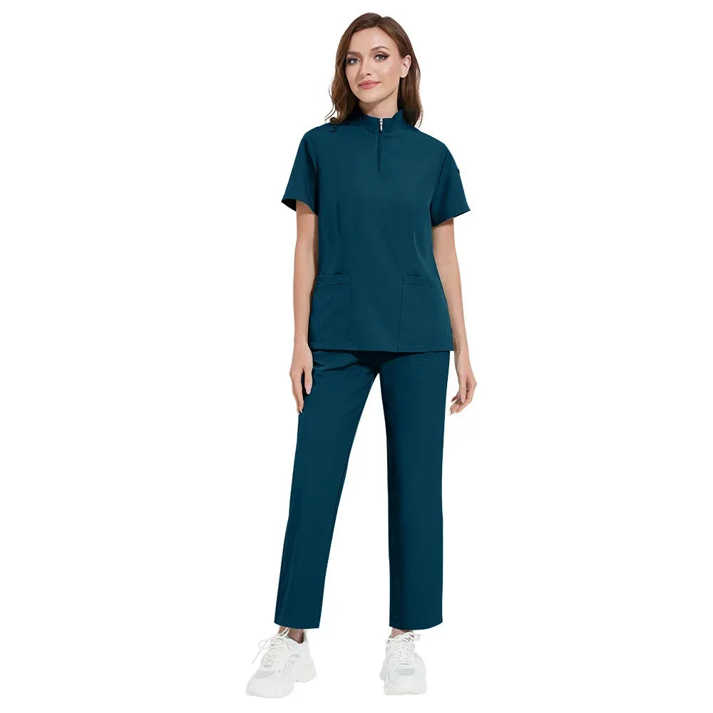 Cralom Short Sleeve V-Neck Nursing Jogger Suit for Women