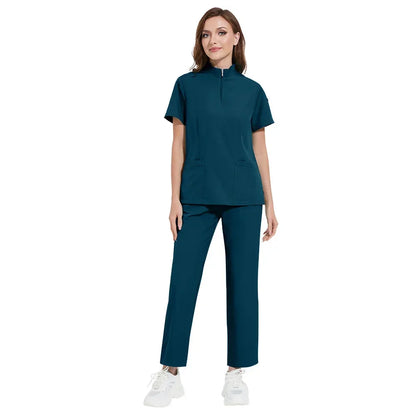 Cralom Short Sleeve V-Neck Nursing Jogger Suit for Women