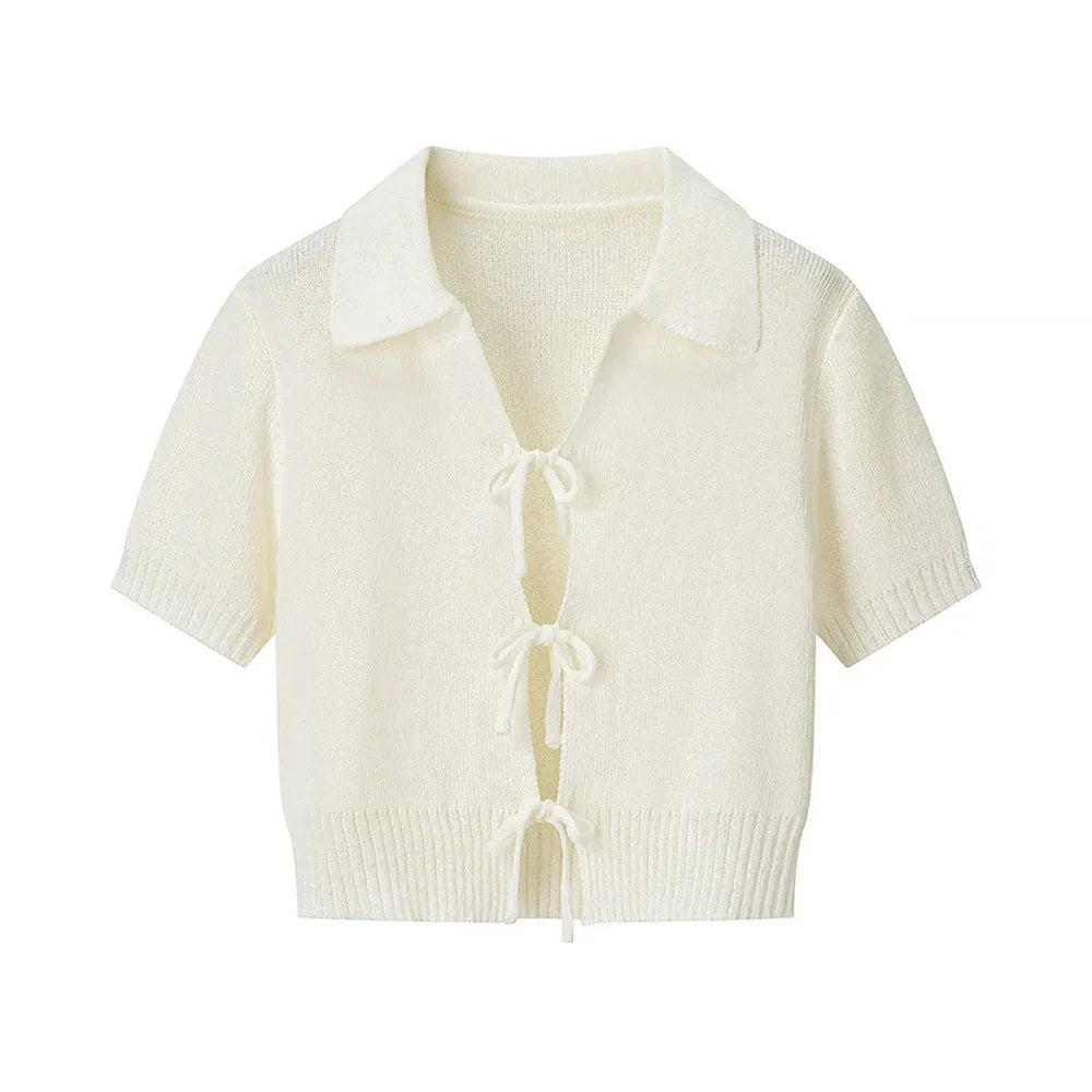 Cralom Lace Up Slim Fit T-Shirt - Elegant Short Sleeve Women's Tee