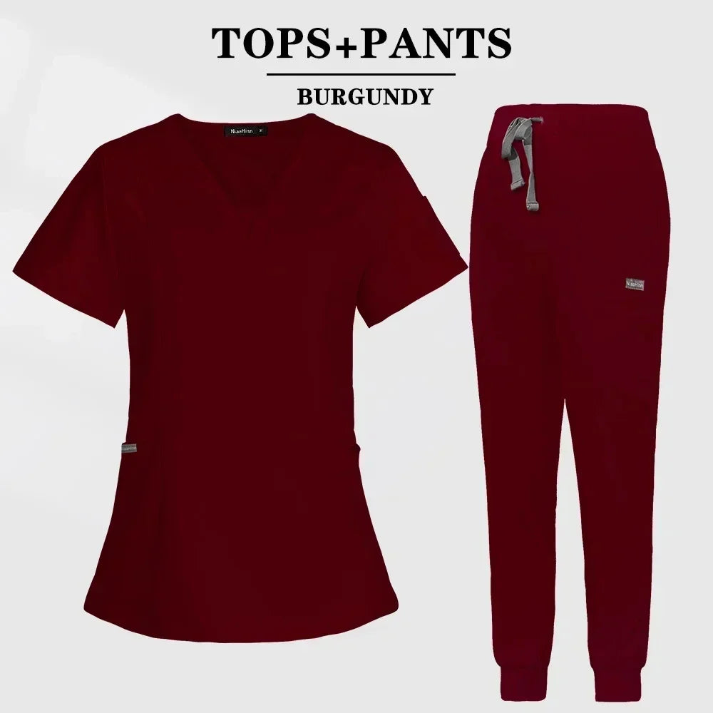 Cralom Multicolour Jogger Scrubs Set: V-neck Top & Pocket Pants