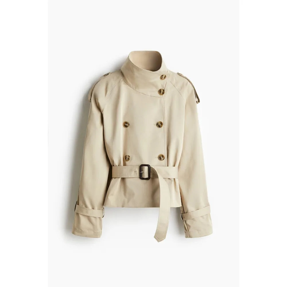 Cralom Button Trench Jacket for Women - Fashionable Solid Splice Design