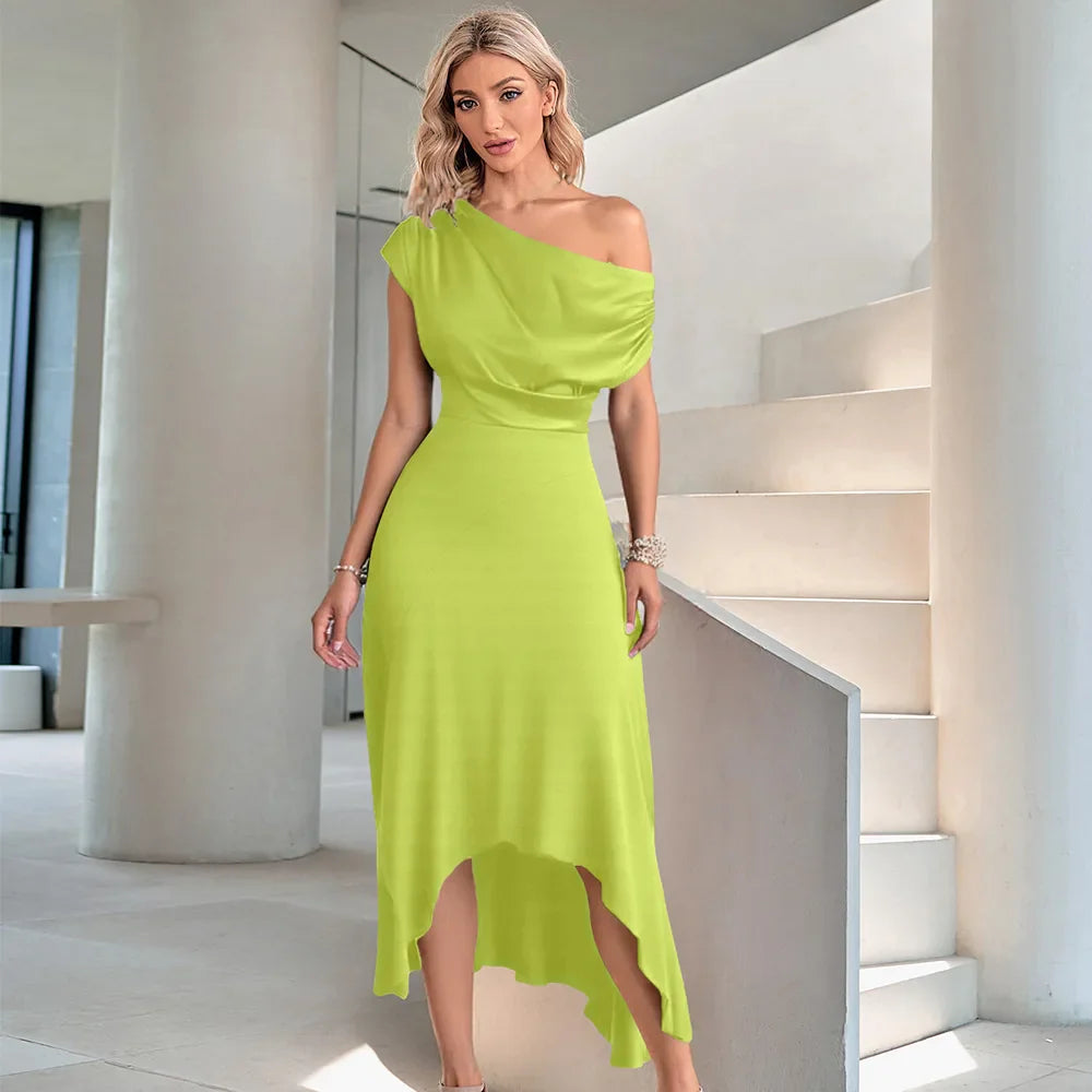 Cralom 2025 Summer Women's Irregular Sleeveless Loose Dress in Solid Color