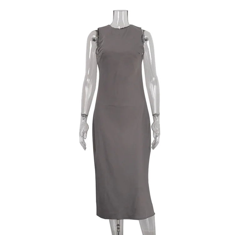 Cralom Women's Solid Sleeveless Vest Dress Slim Fit & Versatile Long Skirt