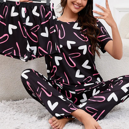 Cralom Checkered Print Pajama Set - 3 Piece Loungewear Offering Tops, Shorts, and Long Pants