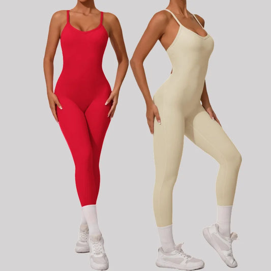 Cralom Seamless Yoga Jumpsuit with Cross Waist Buckle