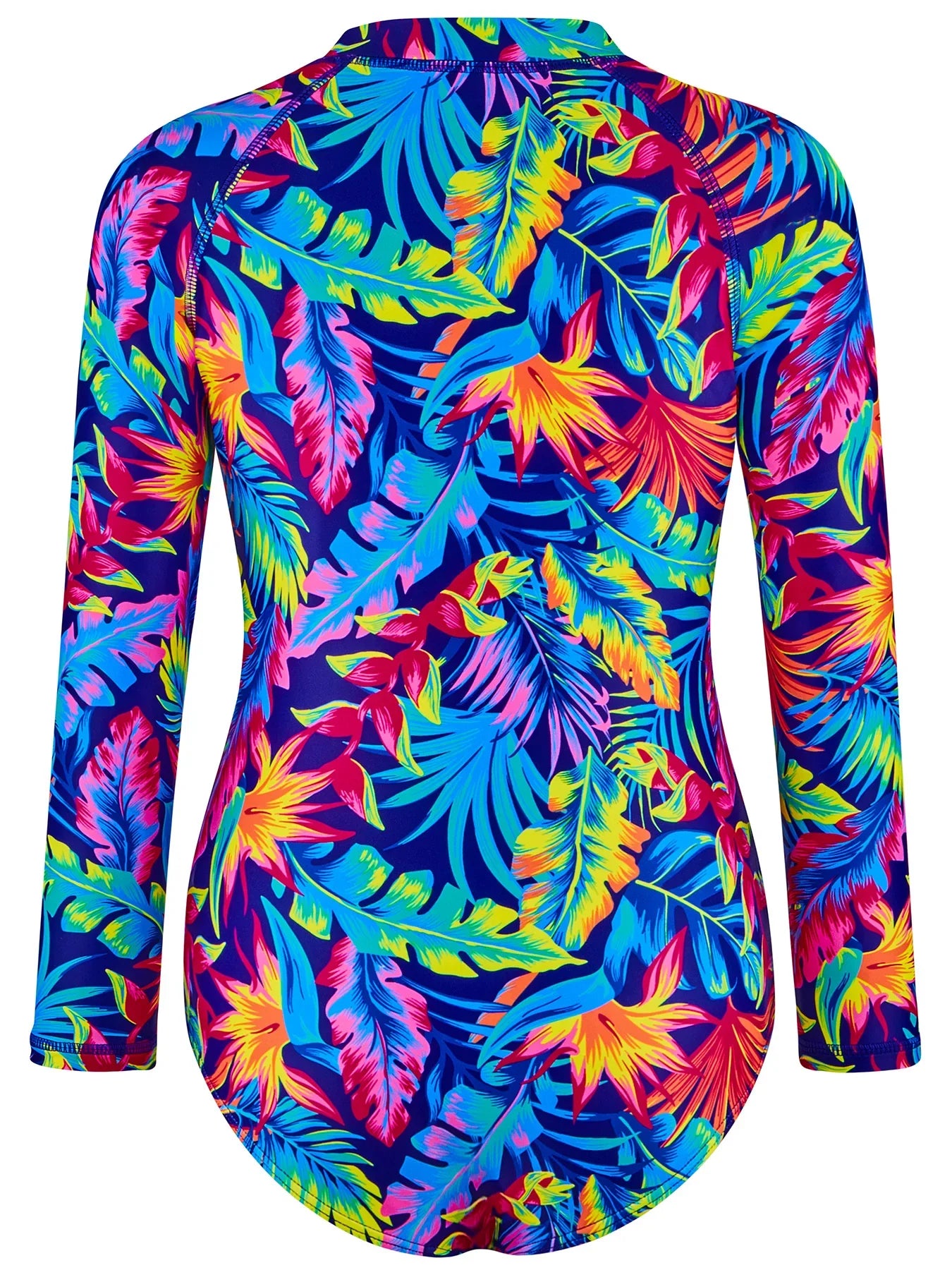 Girls Boyleg Shorts One-Piece Swimsuit, Long Sleeve, Colorful Leaves Print - Cralom