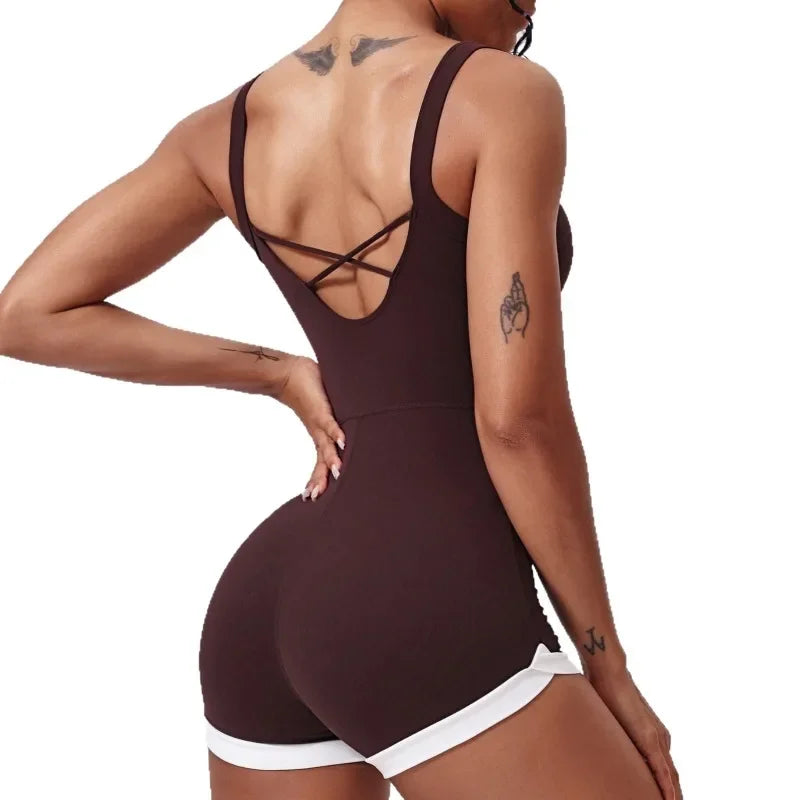 Cralom Naked Feel Seamless Yoga Jumpsuit - Color Block, Backless Straps