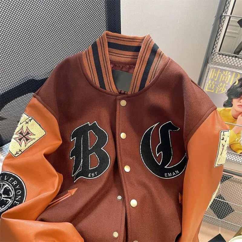 Cralom Flocking Splice Jacket: Y2K High Street Fashion Hip-hop Loose Tooling Uniform