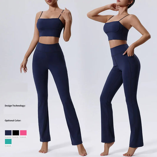 Cralom Women's Yoga Set: Sports Bra & Bell-bottom Leggings Fitness Outfit