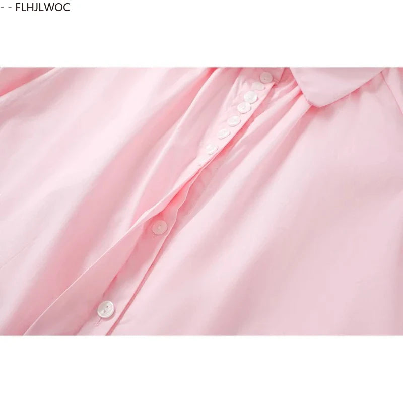 Cralom Short Sleeve Peter Pan Collar Top - Pink Vintage Summer Blouse