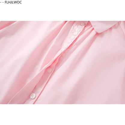 Cralom Short Sleeve Peter Pan Collar Top - Pink Vintage Summer Blouse