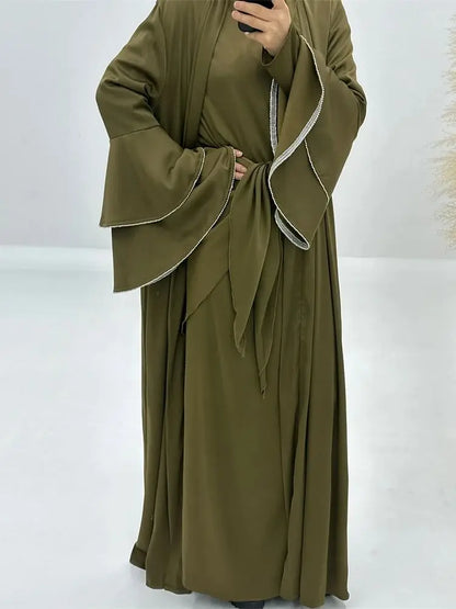 Cralom Ramadan Eid 3-Piece Abaya Set Kaftan for Women