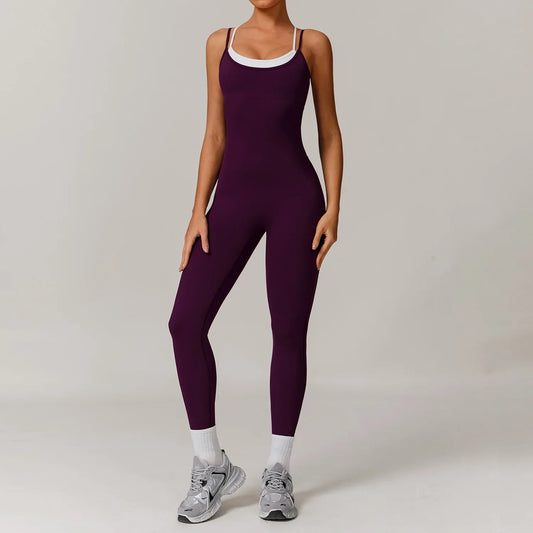 Cralom Women's Backless Yoga Elastic Gym Set - Sleek Workout Bodysuit with Sporty Style