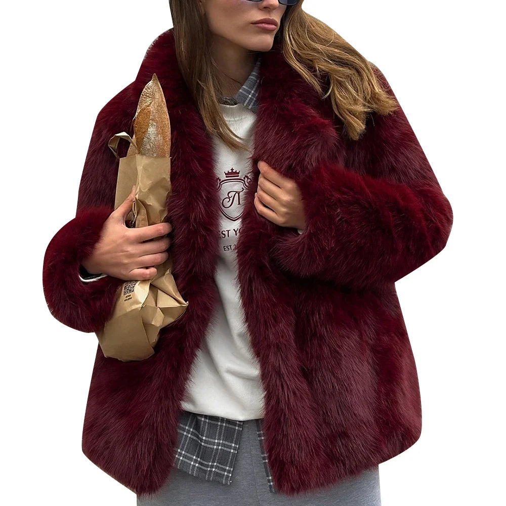 Cralom Lapel Button Jacket, Long Sleeve Coat, Designer Fashion Style for Women