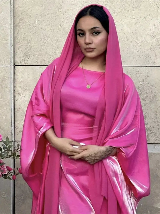 Cralom Cralom Feather Satin Abaya Dress - Modest Muslim Women's Fashion