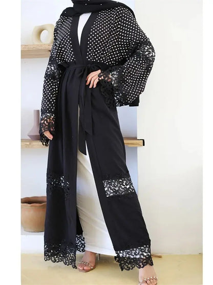 Cralom Ramadan Black Kimono Abaya Dress Modest Muslim Kaftan Robe Femmes