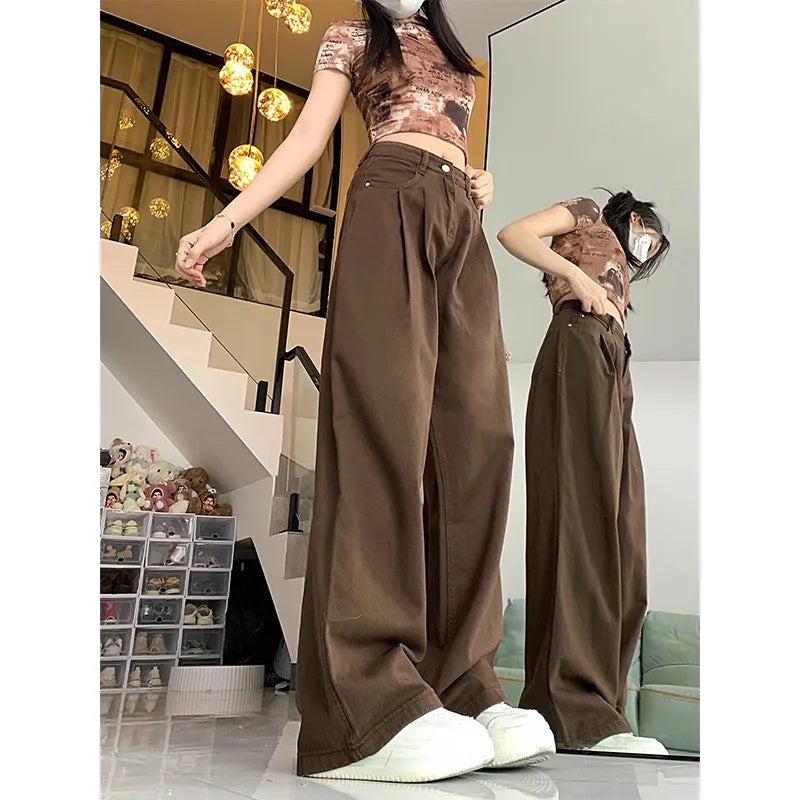 Cralom High Waist Wide Leg Pants: Korean Style Straight Baggy Trousers
