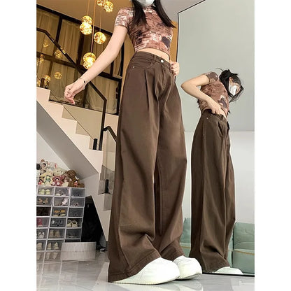Cralom High Waist Wide Leg Pants: Korean Style Straight Baggy Trousers