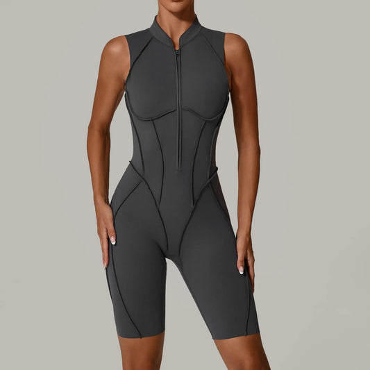 Cralom Women's Hollow Back Zipper Jumpsuit for Yoga, Running, and Fitness