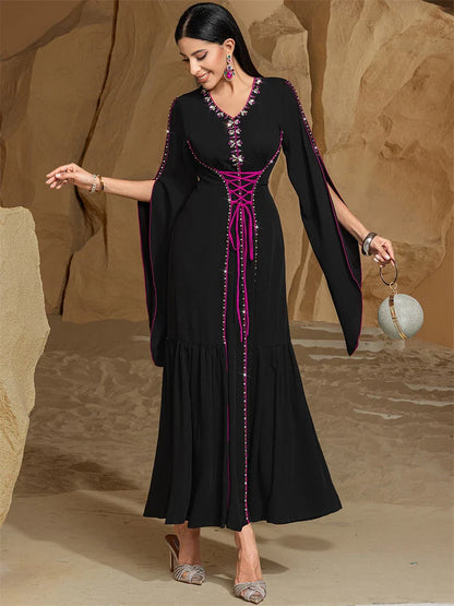 Cralom Black Satin Evening Abaya - Modest Dress for Women