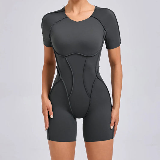 Cralom Hollow Back Yoga Jumpsuit Short-Sleeved Sportswear