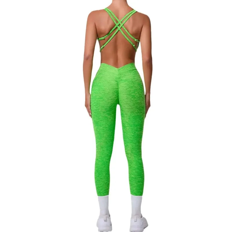 Cralom Seamless Yoga Jumpsuit for Women - Peach Hip Raise Beauty Back Dance Suit