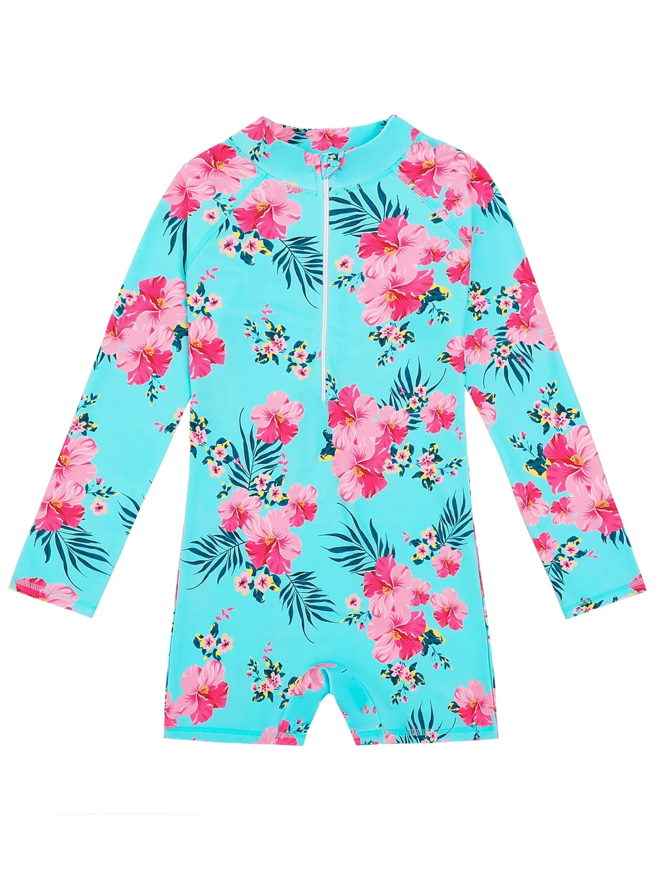 Cralom 3D Floral Print Long Sleeve Girls Swimsuit
