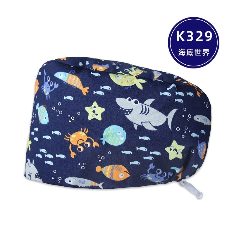 Cralom Women's Cat Print Doctor Hat for Pediatrics & Veterinary Clinics