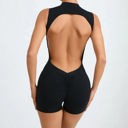 Cralom Seamless Yoga Jumpsuit Set for Women: Backless, Peach Hip-lifting One-piece Activewear