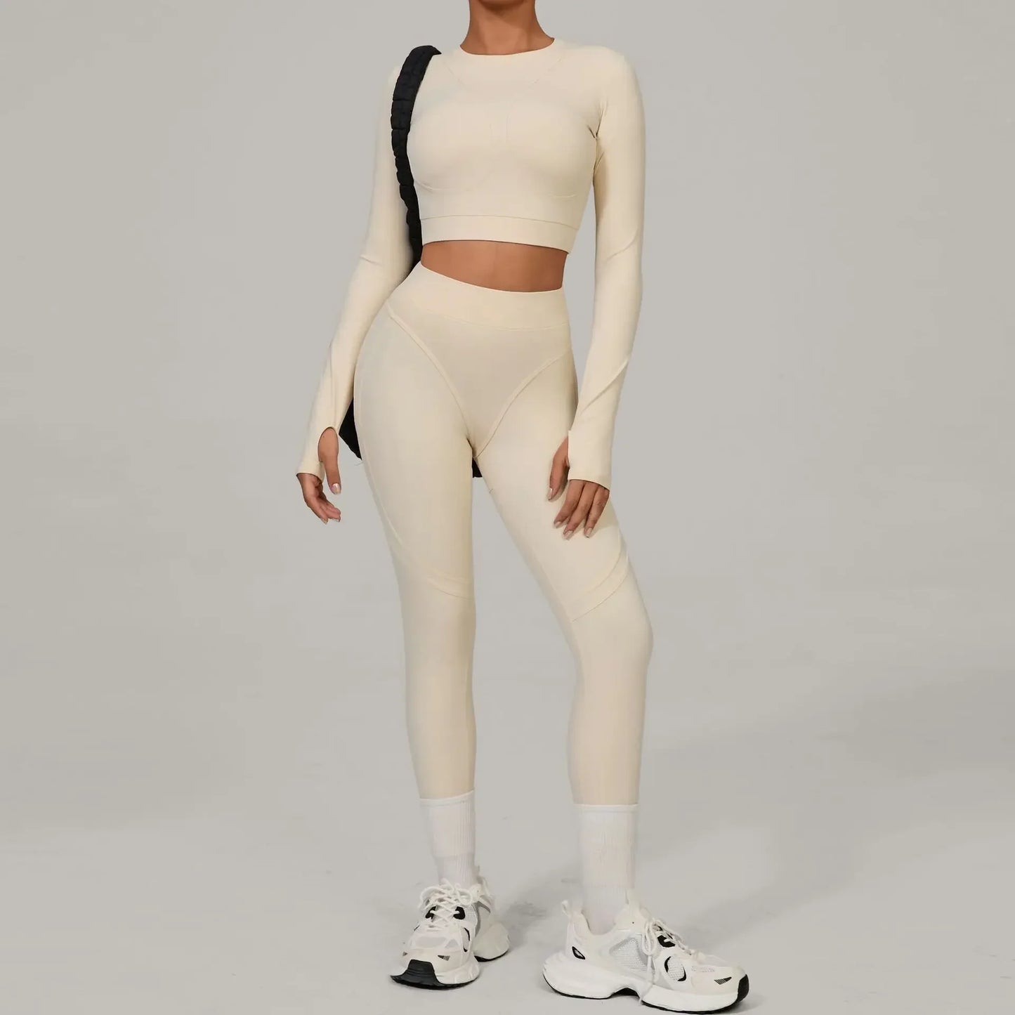 Cralom Brushed Yoga Set: Long Sleeve Top & High-Waist Leggings