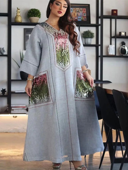 Ramadan Gray Abaya by Cralom - Modest Islamic Prayer Dress Muslim Women Robe