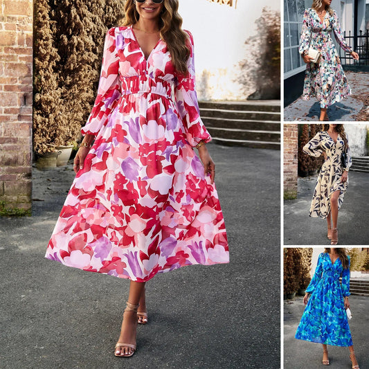 Cralom Floral Print V-neck Dress: Summer 2024 Fashion for Women