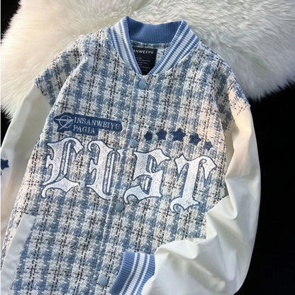 Cralom Flocking Splice Jacket: Y2K High Street Fashion Hip-hop Loose Tooling Uniform