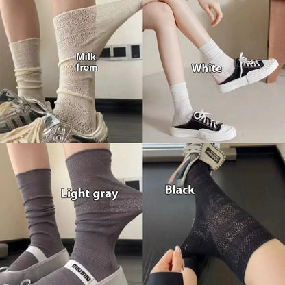 Cralom Lace Calf Socks: Slimming, Hollow Design, Retro Style, Breathable Summer Socks